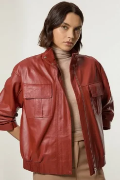 Leather Cargo Pocket Bomber Jacket