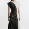 Leather Color Block Midi Dress