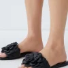 Leather Floral Flat Sandal