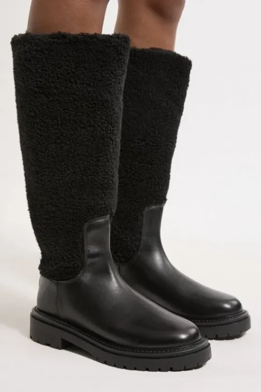 Leather Fur Lined Chunky Calf Boot