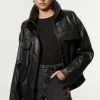 Leather High Neck Blouson Bomber Jacket