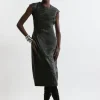 Leather Seam Detail Tailored Pencil Midi Dress