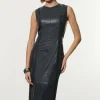 Leather Twist Detail Sleeveless Midiaxi Dress