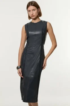 Leather Twist Detail Sleeveless Midiaxi Dress
