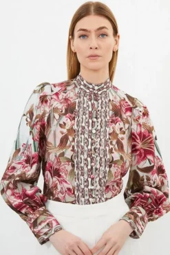 Linen Viscose Border Print Floral Woven Blouse