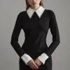 Long Sleeve Embellished Collar Mini Woven Dress