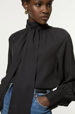 Long Sleeved Pussy Bow Woven Blouse