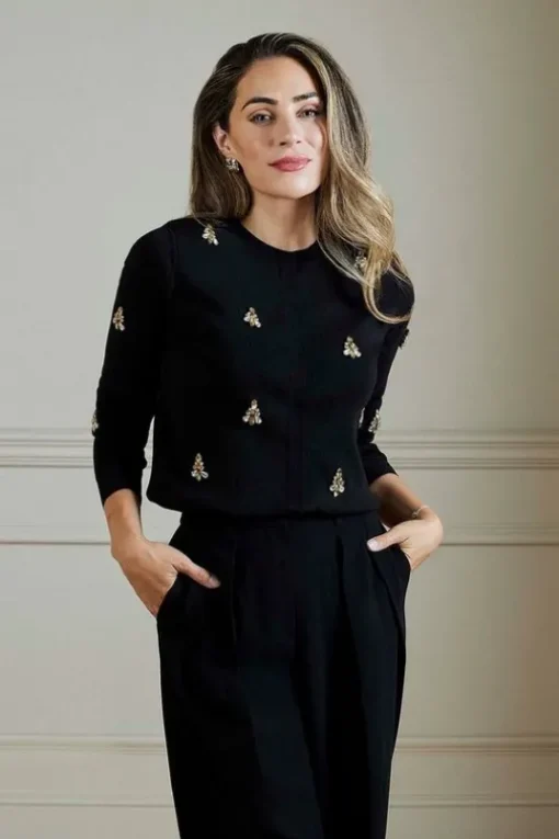 Lydia Millen All Over Embellished Dry Handle Viscose Blend Knit Cardi
