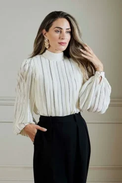 Lydia Millen Chiffon Top Stitch Detail Ruffle Woven Blouse