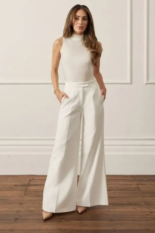 Lydia Millen Compact Stretch Grosgrain Detail Tailored Wide Leg Pants