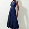 Lydia Millen Cut Work Cotton Sateen Woven Halter Dress