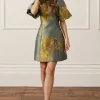Lydia Millen Floral Jacquard Mini Dress With Tie Detail And Puff Sleeve