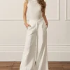 Lydia Millen Petite Compact Stretch Grosgrain Detail Tailored Wide Leg Pants