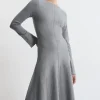 Lydia Millen Petite Compact Knit Wool Look Full Skirt Midi Dress