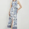 Lydia Millen Petite Cotton Sateen Woven Halter Shirt Dress