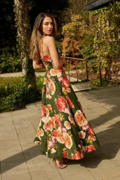 Lydia Millen Petite Floral Linen Woven Strappy Maxi Dress