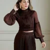 Lydia Millen Pleat Crinkle High Neck Drama Sleeve Woven Blouse