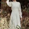 Lydia Millen Pleat Crinkle High Neck Drama Sleeve Woven Midaxi Dress