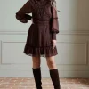 Lydia Millen Pleat Crinkle High Neck Drama Sleeve Woven Mini Dress