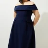 Lydia Millen Plus Size Compact Stretch Off The Shoulder Full Skirt Tailored Midi Dress