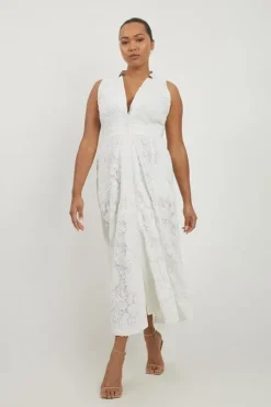 Lydia Millen Plus Size Lace With Cotton Sateen Woven Halter Dress