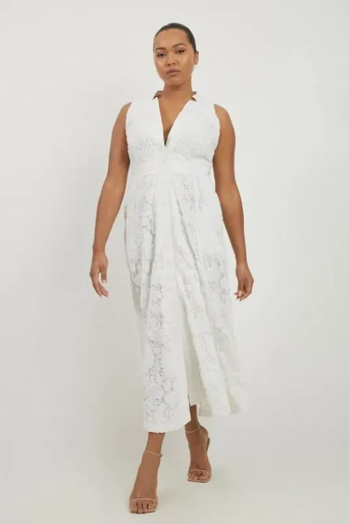 Lydia Millen Plus Size Lace With Cotton Sateen Woven Halter Dress