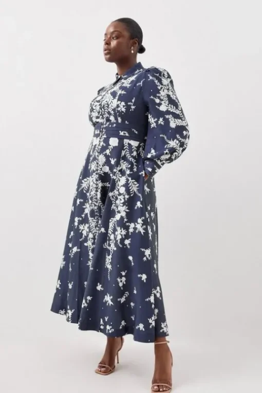 Lydia Millen Plus Size Linen Placement Floral Woven Maxi Dress