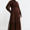 Lydia Millen Plus Size Pleat Crinkle High Neck Drama Sleeve Woven Midaxi Dress