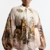 Lydia Millen Plus Size Silk Cotton Border Print Blouse