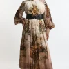 Lydia Millen Plus Size Silk Cotton Border Print Belted Maxi Dress