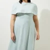 Lydia Millen Plus Size Structured Crepe Cape Sleeve Full Skirt Tailored Midi Dress
