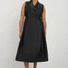 Lydia Millen Plus Size Taffeta Full Skirt Tailored Wrap Shirt Midi Dress