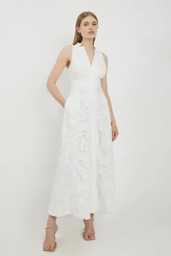 Lydia Millen Tall Lace With Cotton Sateen Woven Halter Dress