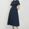 Lydia Millen Tall Structured Crepe Cape Sleeve Full Skirt Tailored Midaxi Dress