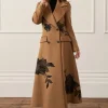 Lydia Millen Wool Blend Placed Lace Embroidered Flared Skirt Tailored Midaxi Coat
