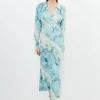 Marble Print Jersey Shirt Midi Dress