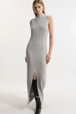 Marled Knit Clean Look Column Maxi Dress