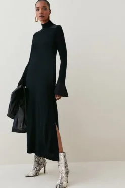 Merino Wool Silk Cuff Maxi Knit Dress