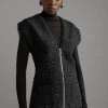 Metallic Boucle Sleeveless Tailored Jacket