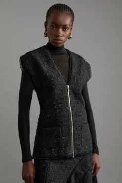 Metallic Boucle Sleeveless Tailored Jacket