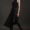 Metallic Boucle Tailored Ruffle Asymmetric Midaxi Skirt