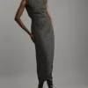 Metallic Boucle Tailored Ruched Midi Dress