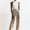 Metallic Faux Leather Straight Pants