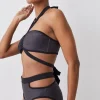 Metallic Shimmer Halter Neck Strap Detail Bikini set