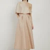 Metallic Taffeta One Shoulder Ruffle Midi Dress