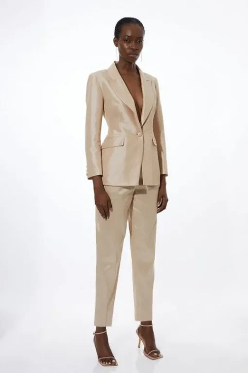 Metallic Taffeta Single Breasted Tailored Blazer & Trouser Set