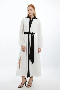 Military Mono Belted Woven Midi Dress