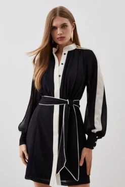 Military Mono Belted Woven Mini Dress