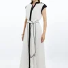 Military Mono Sleeveless Belted Woven Midi Dress