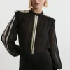 Military Mono Striped Balloon Sleeve Shirt